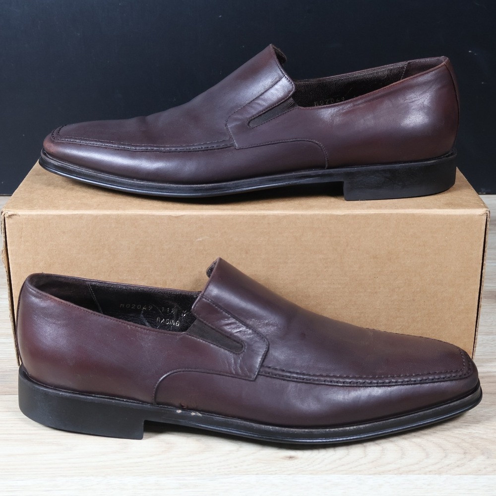 Bruno Magli Shoes Mens Size 11.5 Red Brown Raging Leather Loafers Made in Italy